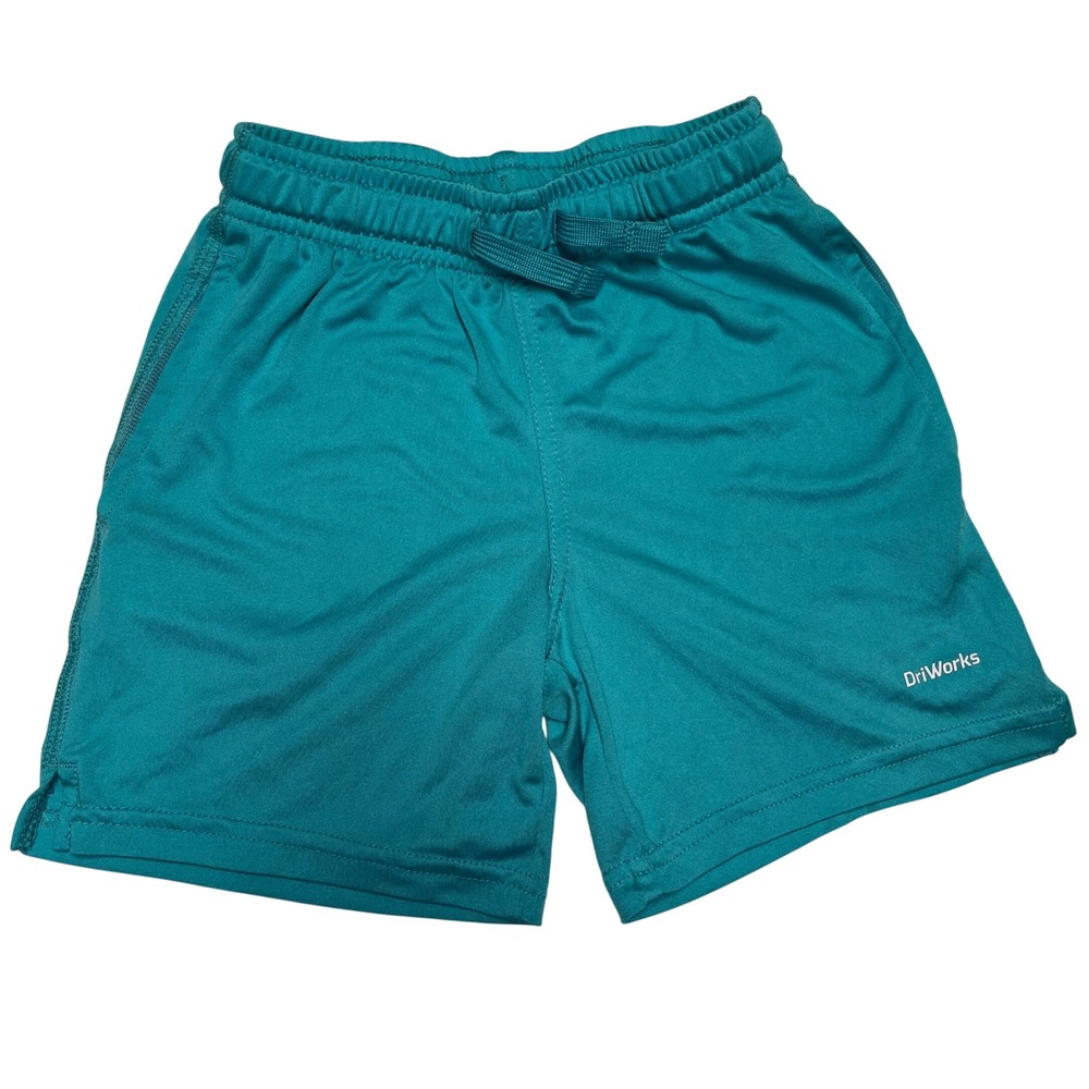 Athletic Works Boys Teal DriWorks Performance Athletic Shorts XS 4-5 Drawstring